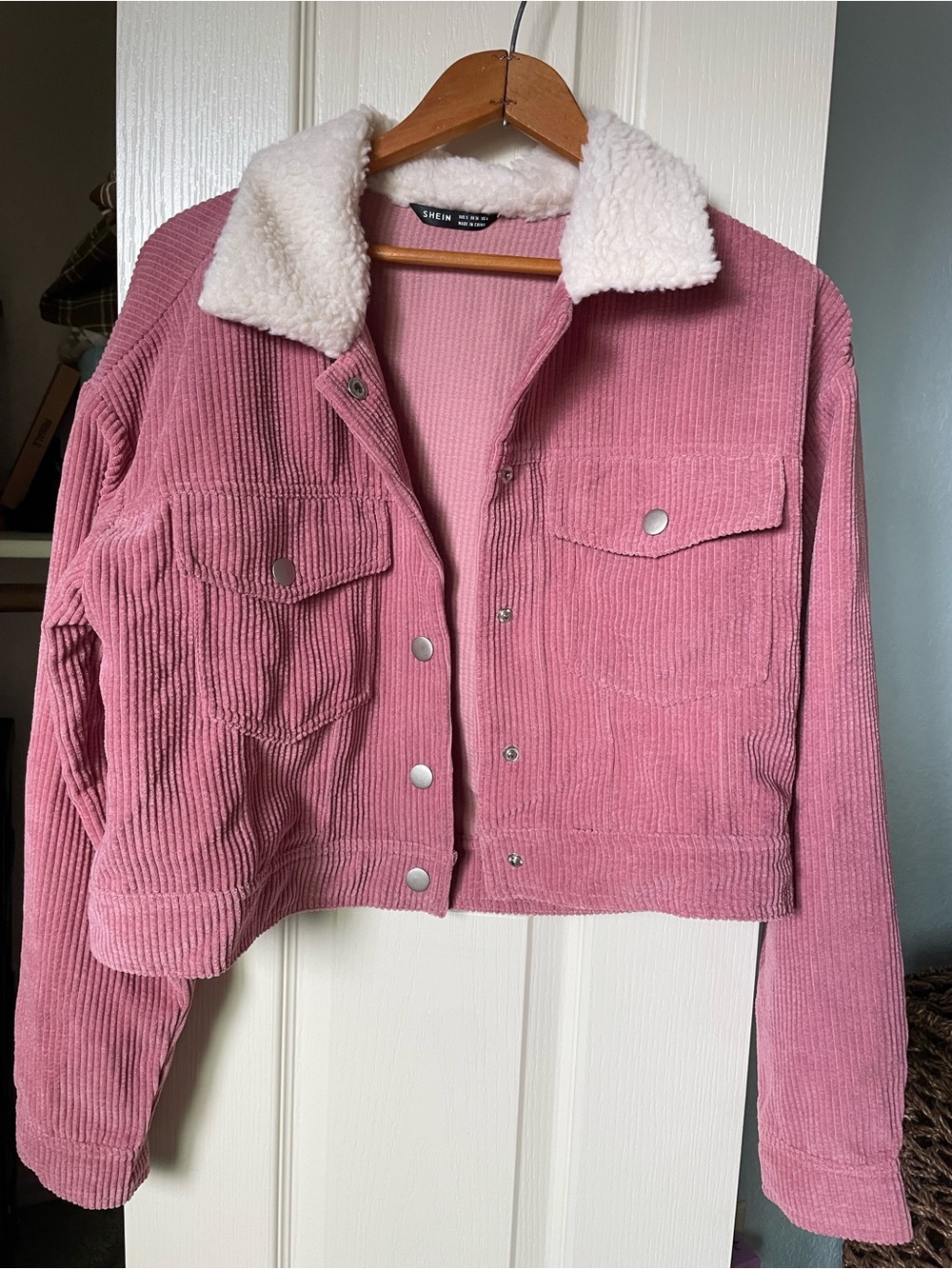 Shein Pink Corduroy Sherpa collar Jacket